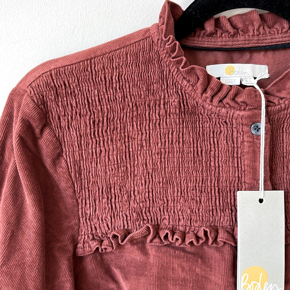 Brand New w Tags! Red Oak BODEN Smocked High Neck Shirt Size UK 12 / US 8 - Picture 5 of 8
